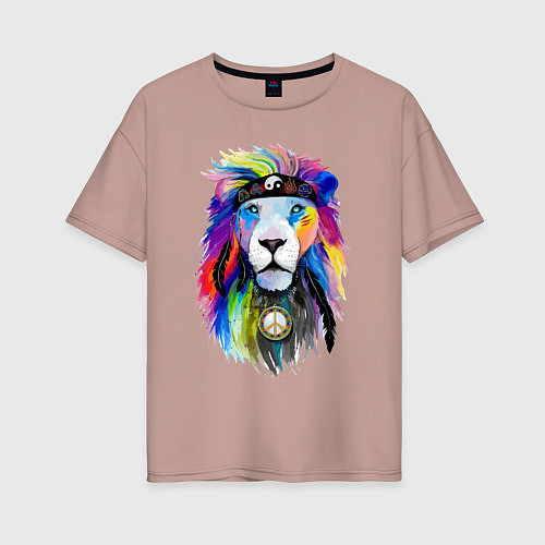 Женская футболка оверсайз Color lion! Neon! / Пыльно-розовый – фото 1