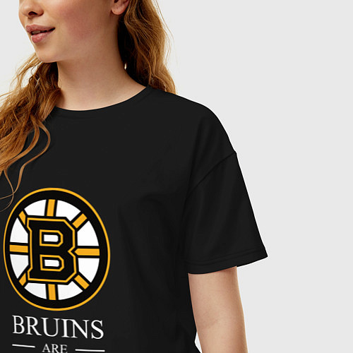 Женская футболка оверсайз Boston are coming, Бостон Брюинз, Boston Bruins / Черный – фото 3