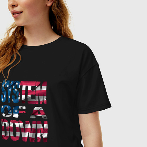 Женская футболка оверсайз System of a Down Флаг США / Черный – фото 3