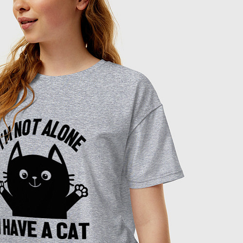 Женская футболка оверсайз Улыбающийся кот / Меланж – фото 3