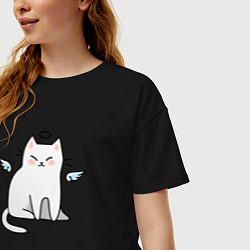 Футболка оверсайз женская КОТИК АНГЕЛ CAT ANGEL, цвет: черный — фото 2