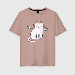 Футболка оверсайз женская КОТИК АНГЕЛ CAT ANGEL, цвет: пыльно-розовый