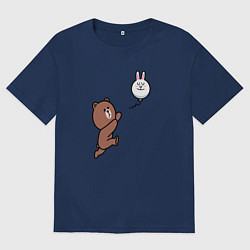 Футболка оверсайз женская Погоня за шариком-зайцем, цвет: тёмно-синий