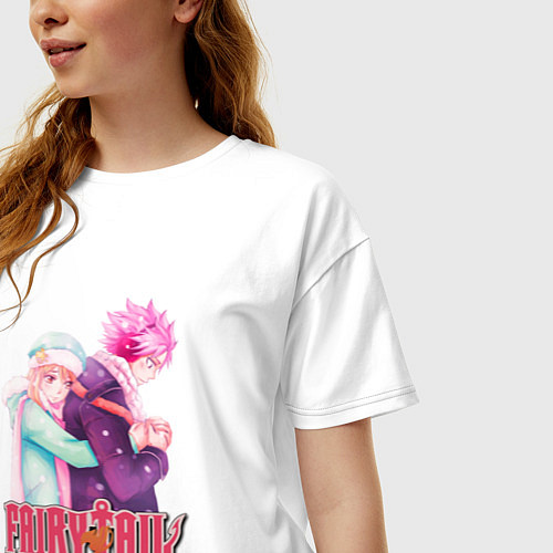 Женская футболка оверсайз Хвост Феи Fairy Tail, Нацу и Люси / Белый – фото 3
