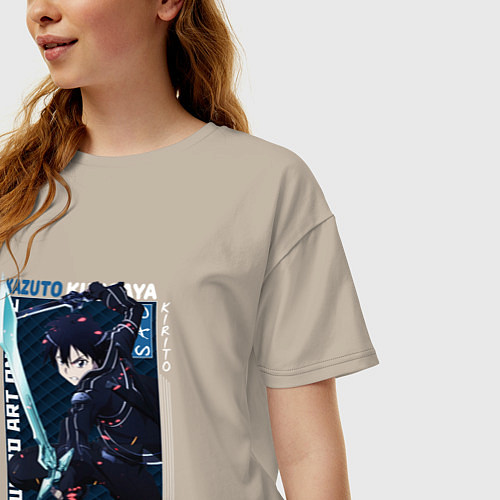 Женская футболка оверсайз Мастера меча онлайн Sword art online,Кирито  / Миндальный – фото 3