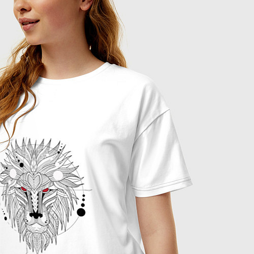 Женская футболка оверсайз Эскиз головы льва / Белый – фото 3