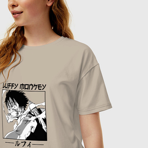 Женская футболка оверсайз Ван-Пис, Луффи Luffy / Миндальный – фото 3