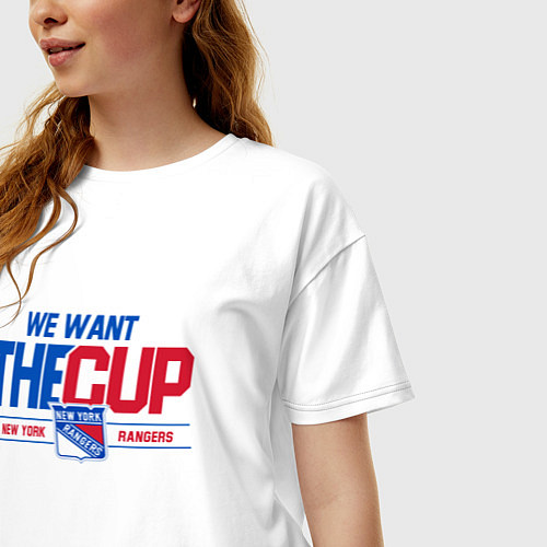 Женская футболка оверсайз New York Rangers We want the cup Нью Йорк Рейнджер / Белый – фото 3