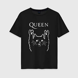 Футболка оверсайз женская Queen Рок кот, цвет: черный