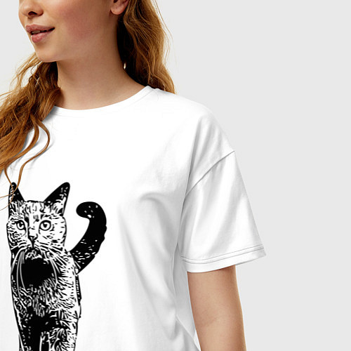 Женская футболка оверсайз Красивый котик / Белый – фото 3