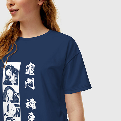 Женская футболка оверсайз Клинок, рассекающий демонов Незуко / Тёмно-синий – фото 3