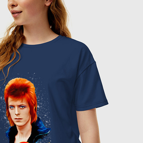 Женская футболка оверсайз David Bowie Blue Jacket / Тёмно-синий – фото 3