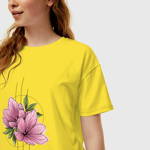 Женская футболка оверсайз Акварельный розовой цветок / Желтый – фото 3