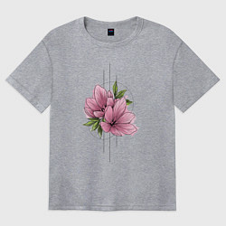 Футболка оверсайз женская Акварельный розовой цветок, цвет: меланж