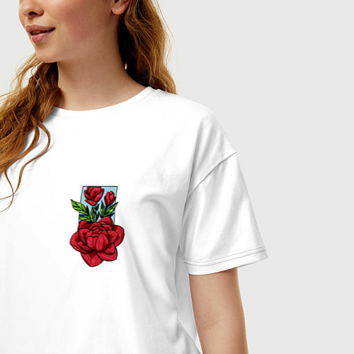 Женская футболка оверсайз Roses in the window / Белый – фото 3