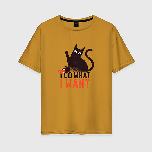Женская футболка оверсайз Cat I Do What I Want / Горчичный – фото 1