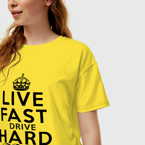 Женская футболка оверсайз AUDI LIVE FAST, DRIVE HARD АУДИ / Желтый – фото 3