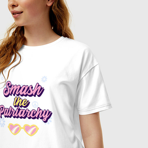 Женская футболка оверсайз Smash the patriarchy 2 / Белый – фото 3