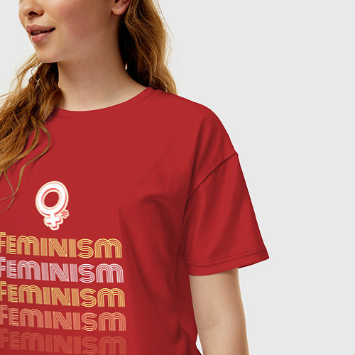 Женская футболка оверсайз Feminism - retro / Красный – фото 3