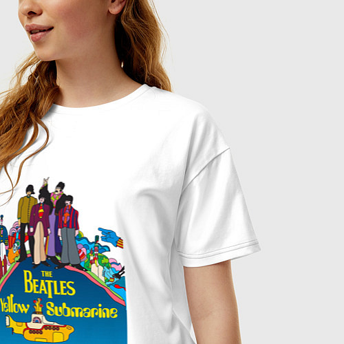 Женская футболка оверсайз The Beatles on a Yellow Submarine / Белый – фото 3