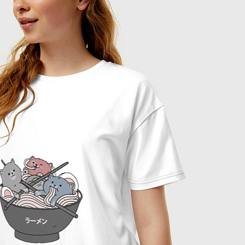 Женская футболка оверсайз Коты и рамен / Белый – фото 3