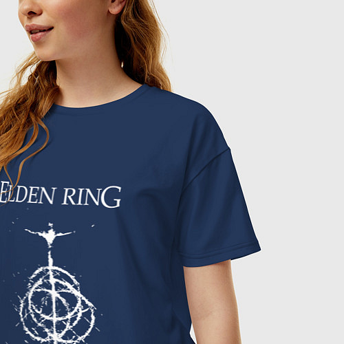 Женская футболка оверсайз Elden ring лого / Тёмно-синий – фото 3