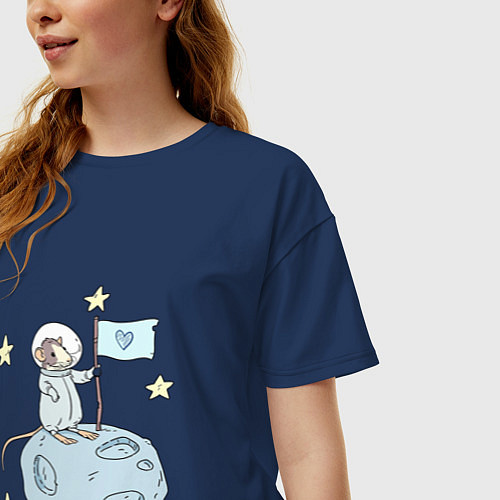 Женская футболка оверсайз Мышь-космонавт / Тёмно-синий – фото 3