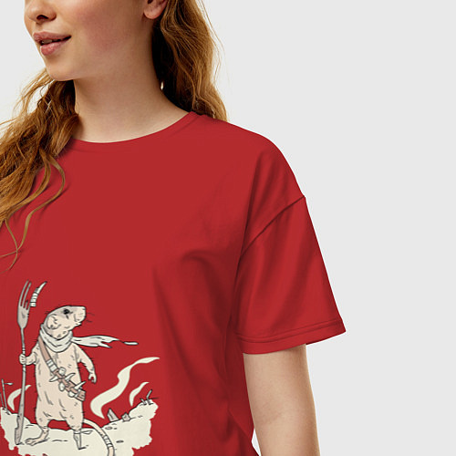 Женская футболка оверсайз Мышь в пустоши / Красный – фото 3