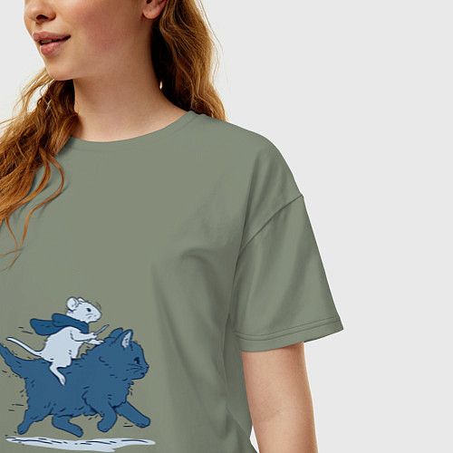 Женская футболка оверсайз Путешествие на коте / Авокадо – фото 3