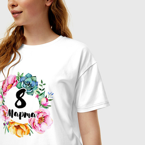 Женская футболка оверсайз Венок цветов / Белый – фото 3