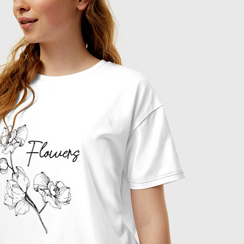 Женская футболка оверсайз Веточка цветов / Белый – фото 3