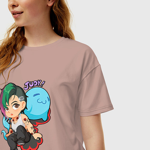 Женская футболка оверсайз Cyberpunk 2077 Judy Киберпанк Джуди / Пыльно-розовый – фото 3