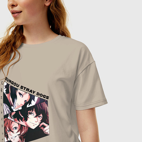 Женская футболка оверсайз Великий из бродячих псов, Дазай Осаму, Чуя Накахар / Миндальный – фото 3