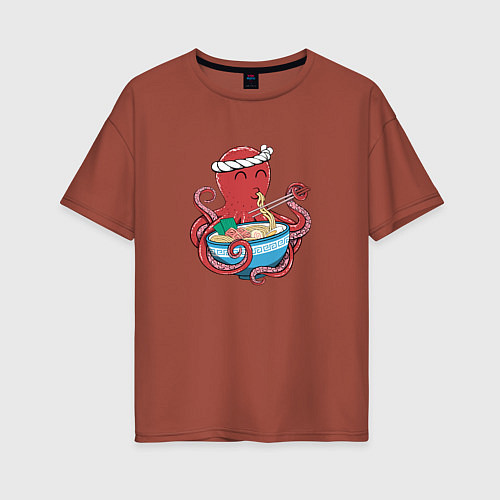 Женская футболка оверсайз Octopus Love Ramen / Кирпичный – фото 1
