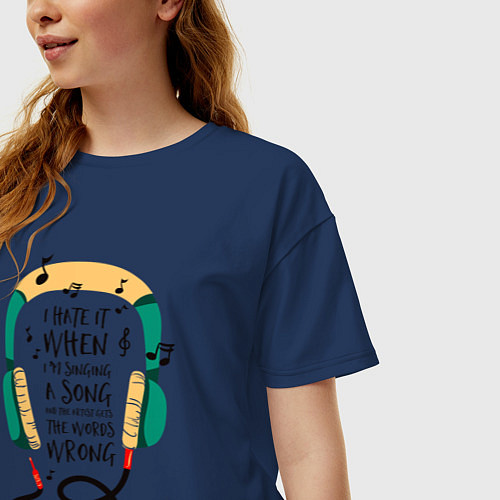 Женская футболка оверсайз Наушники и ноты / Тёмно-синий – фото 3