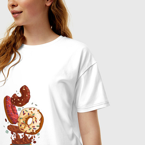 Женская футболка оверсайз Пончики с кофе Donuts / Белый – фото 3