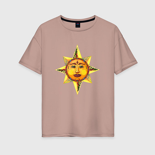 Женская футболка оверсайз Солнца лик / Пыльно-розовый – фото 1