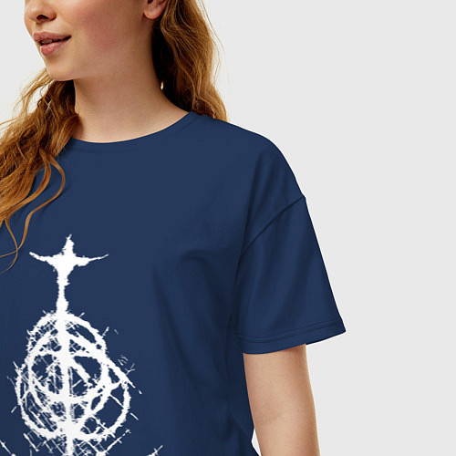 Женская футболка оверсайз ELDEN RING LOGO ЭЛДЕН РИНГ / Тёмно-синий – фото 3
