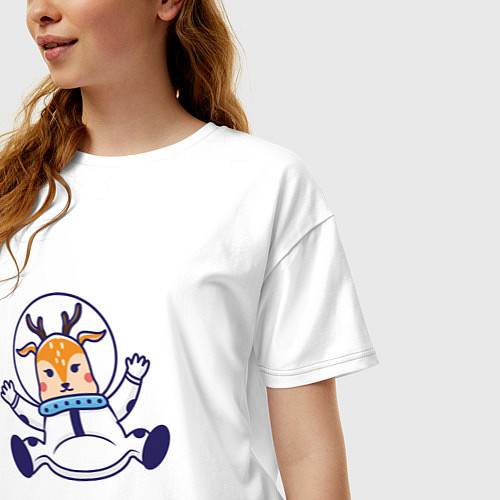 Женская футболка оверсайз Олень космонавт Cosmonaut Deer / Белый – фото 3