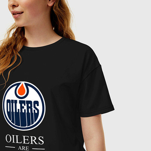 Женская футболка оверсайз Edmonton Oilers are coming Эдмонтон Ойлерз / Черный – фото 3