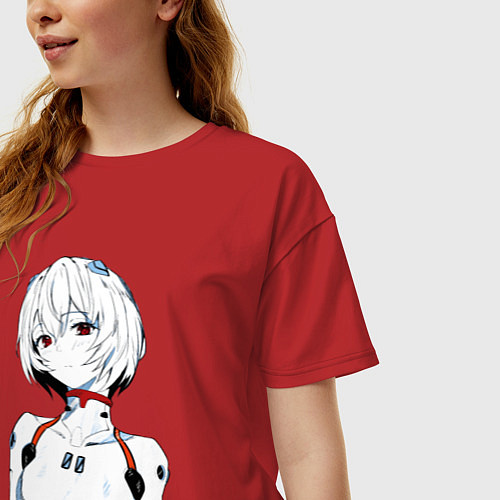 Женская футболка оверсайз Рей Аянами Rei Ayanami Ева Евангелион / Красный – фото 3