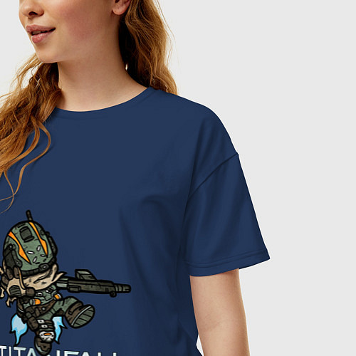 Женская футболка оверсайз Титанфол арт нарисованный карандашом TITANFALL / Тёмно-синий – фото 3