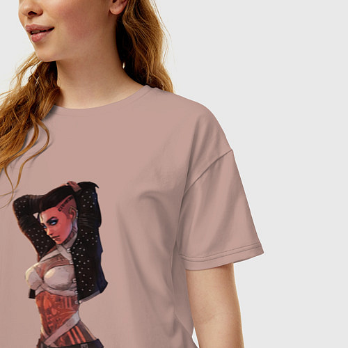 Женская футболка оверсайз Vi cyberpunk 2077 Ви / Пыльно-розовый – фото 3