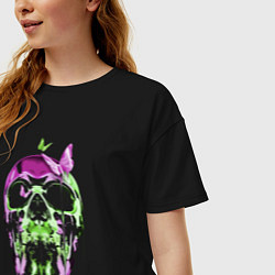Футболка оверсайз женская Skull & Butterfly Neon, цвет: черный — фото 2