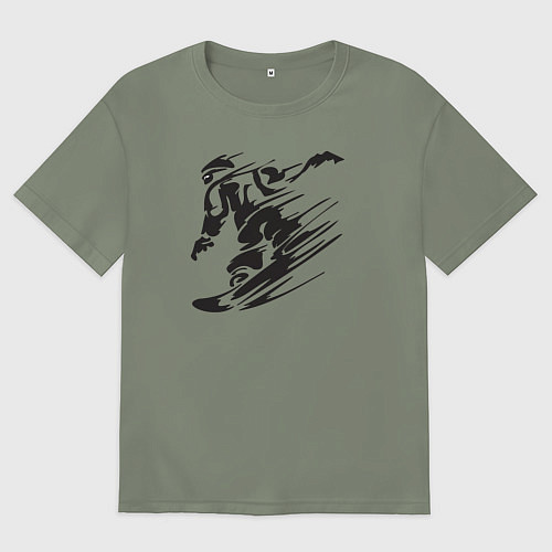 Женская футболка оверсайз Сноубордист черный силуэт / Авокадо – фото 1