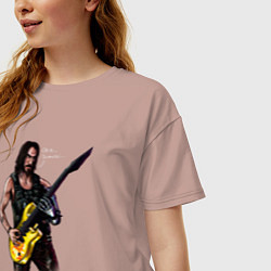 Футболка оверсайз женская Cyberpunk 2077 Johnny гитарист, цвет: пыльно-розовый — фото 2