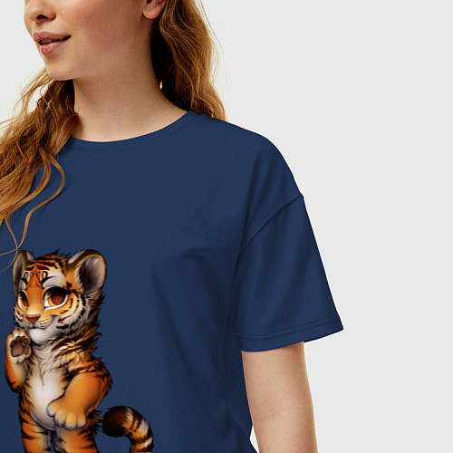 Женская футболка оверсайз !Милый тигра! / Тёмно-синий – фото 3