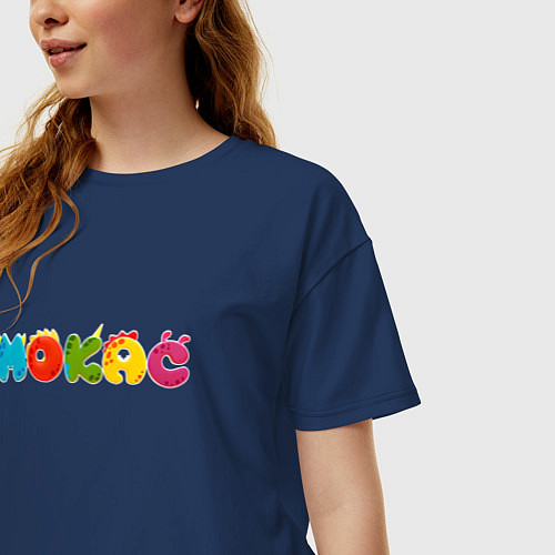 Женская футболка оверсайз Машинки Мокас Логотип / Тёмно-синий – фото 3