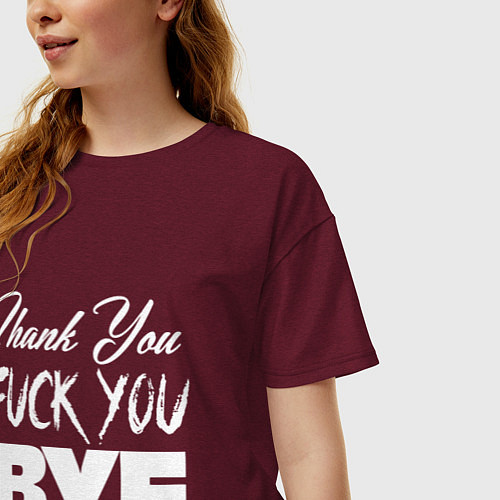 Женская футболка оверсайз Thank you, fuck you / Меланж-бордовый – фото 3