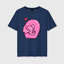 Футболка оверсайз женская Влюбленный розовый слон, цвет: тёмно-синий